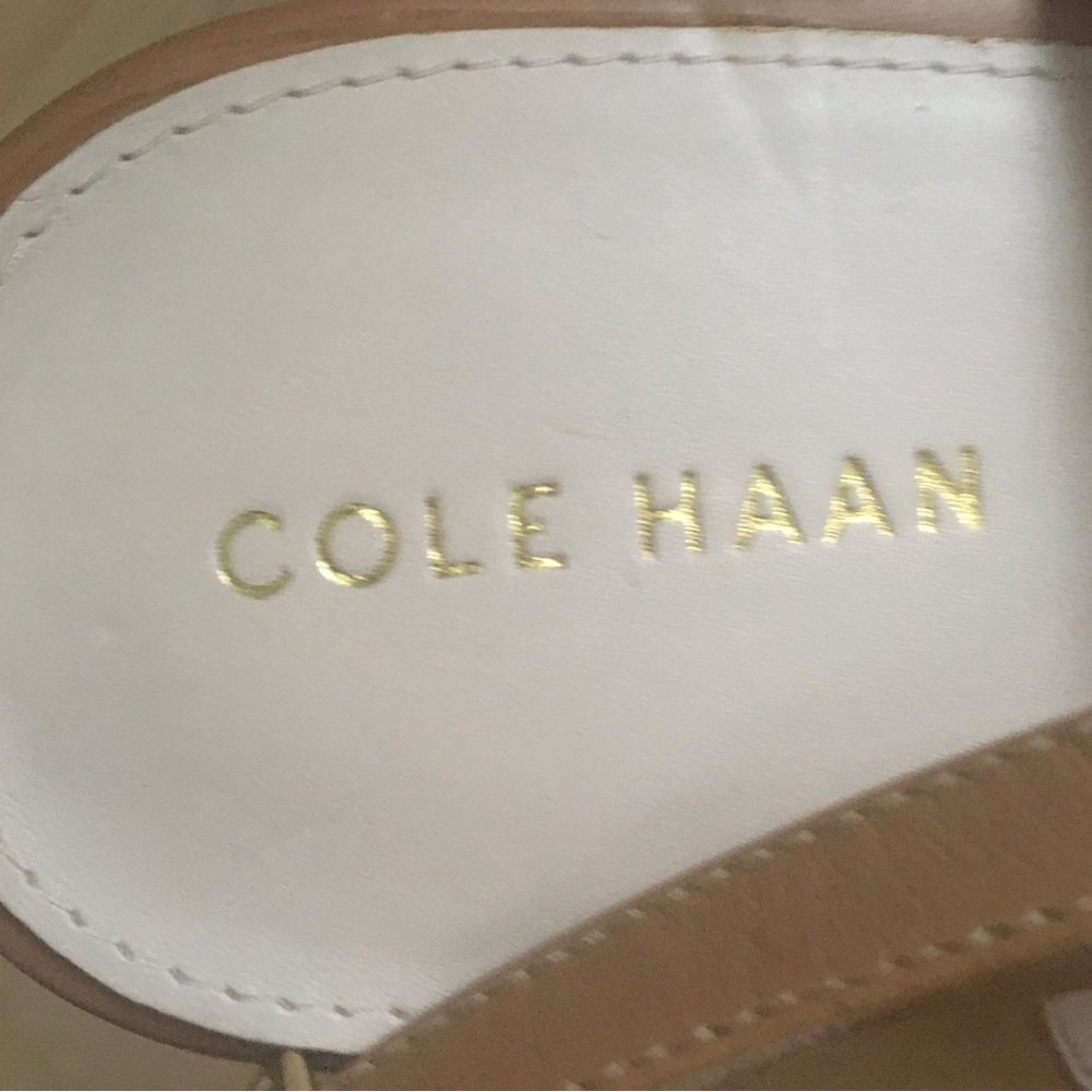 Cole Haan Tan Leather Wedge Open Toe Slingback Sandals 11 - Picture 3 of 7